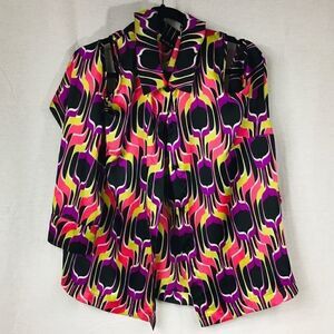 Bright colored patterned cold shoulder XL long sleeved blouse pink black purple